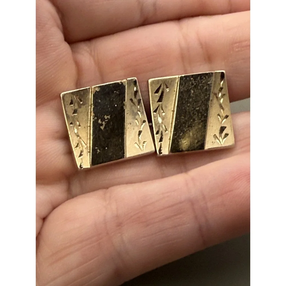 Anson Cufflinks Lot 2 Pair Mens Gold Silver Tone Etched Rectangular Bullet Back